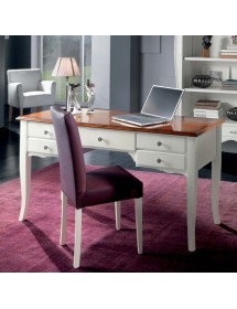 MOBILI 2G - SCRIVANIA SHABBY CHIC 5 CASSETTI LEGNO BIANCO CONSUMATO 135X65X81 (3100) vista frontale