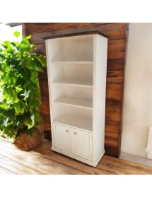 MOBILI 2G - Libreria 2 porte 3 ripiani legno shabby bianco anticato noce 90X41X186 vista frontale