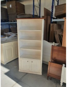 MOBILI 2G - Libreria 2 porte 3 ripiani legno shabby bianco anticato noce 90X41X186 vista frontale