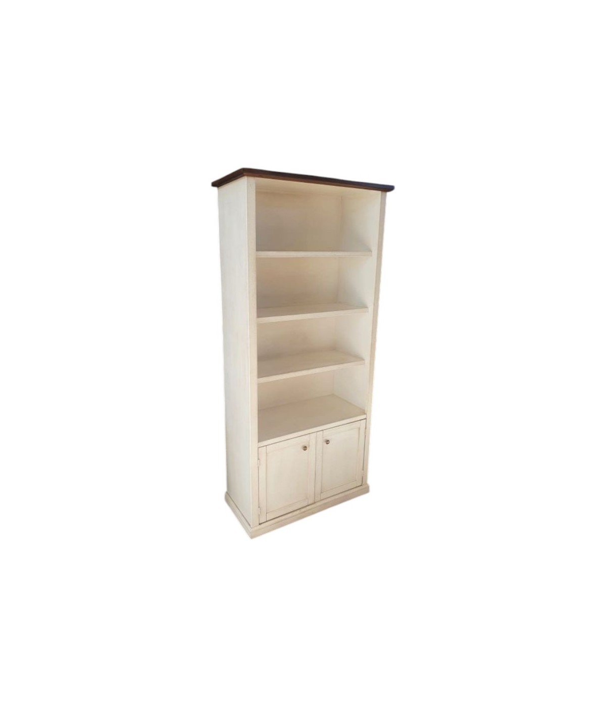 MOBILI 2G - Libreria 2 porte 3 ripiani legno shabby bianco anticato noce 90X41X186 vista frontale