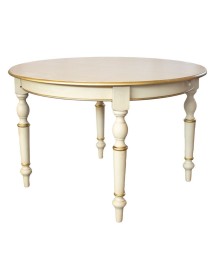 MOBILI 2G - Tavolo rotondo allungabile legno shabby avorio anticato oro 100x100x80 120x120x80 vista frontale