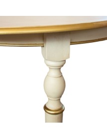 MOBILI 2G - Tavolo rotondo allungabile legno shabby avorio anticato oro 100x100x80 120x120x80 vista frontale