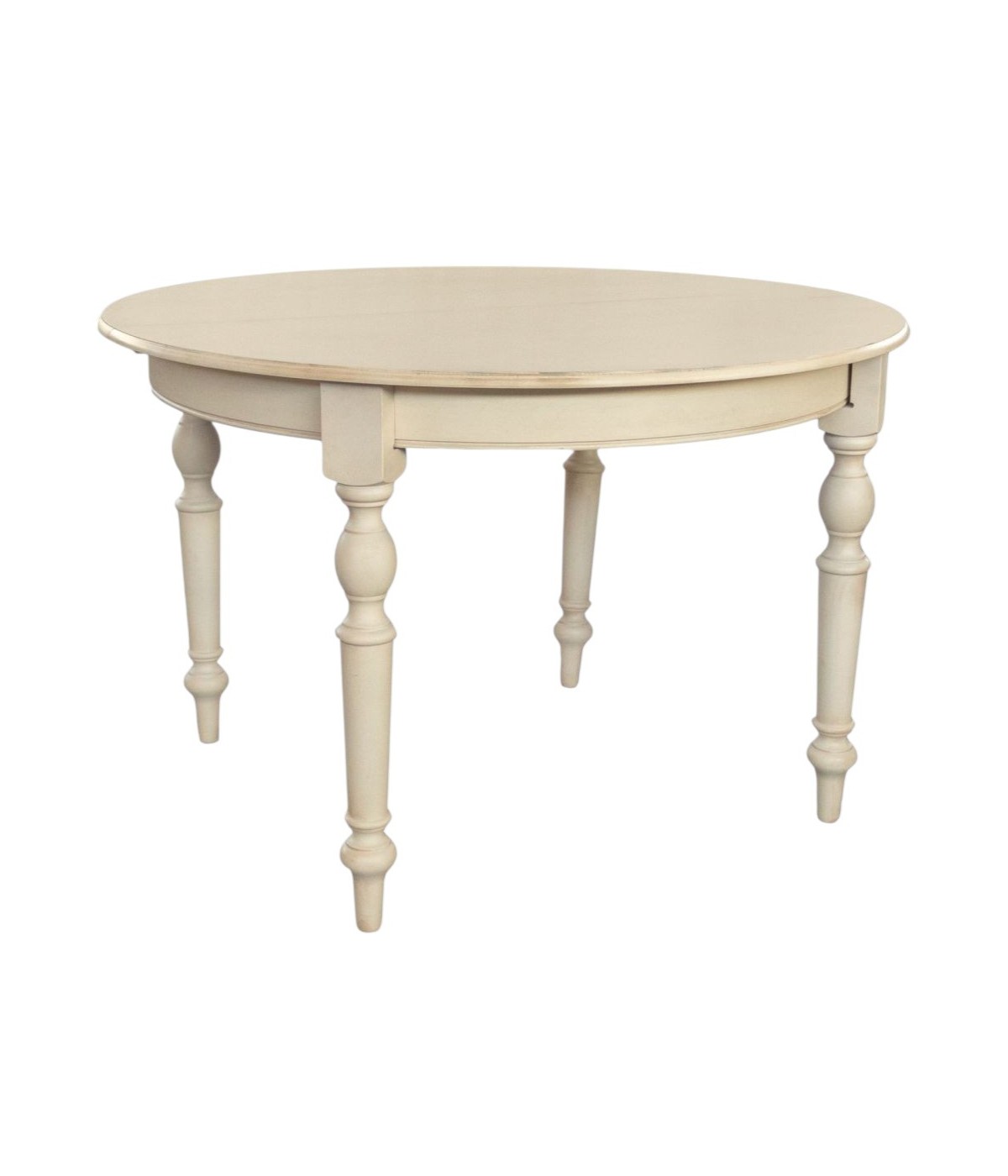 MOBILI 2G - Tavolo rotondo allungabile legno shabby avorio anticato 100x100x80 120x120x80 vista frontale