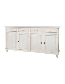 MOBILI 2G - Credenza 4 porte 4 cassetti legno shabby bianco anticato maniglia porcellana 196X45X98 vista frontale