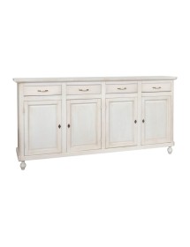 MOBILI 2G - Credenza 4 porte 4 cassetti legno shabby bianco anticato maniglia porcellana 196X45X98 vista frontale