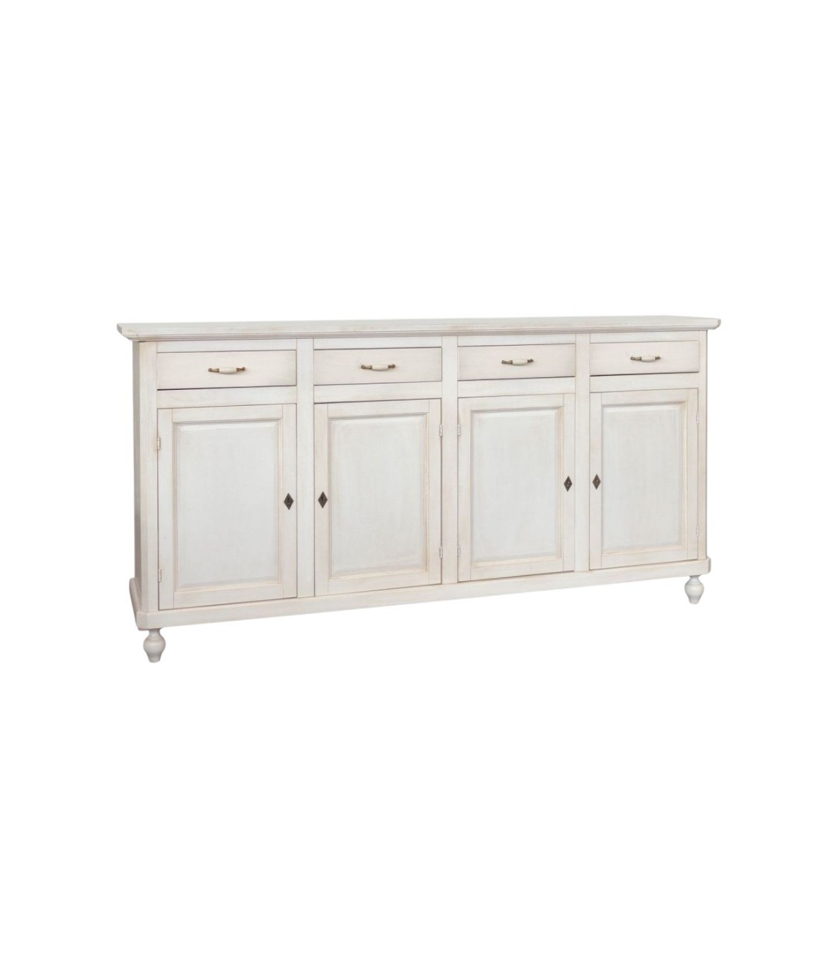 MOBILI 2G - Credenza 4 porte 4 cassetti legno shabby bianco anticato maniglia porcellana 196X45X98 vista frontale