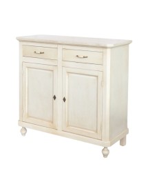 MOBILI 2G - Credenza 2 porte 2 cassetti legno shabby bianco anticato maniglia porcellana 105X45X98 vista frontale