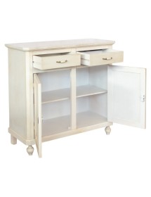 MOBILI 2G - Credenza 2 porte 2 cassetti legno shabby bianco anticato maniglia porcellana 105X45X98 vista frontale