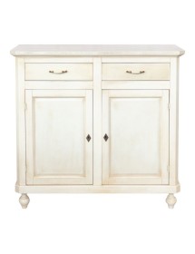 MOBILI 2G - Credenza 2 porte 2 cassetti legno shabby bianco anticato maniglia porcellana 105X45X98 vista frontale