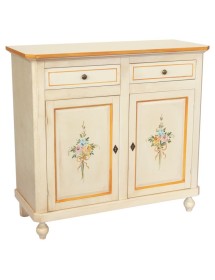 MOBILI 2G - MADIA CREDENZA 2 PORTE AVORIO PATINATO SHABBY CON DECORI 104X43X98