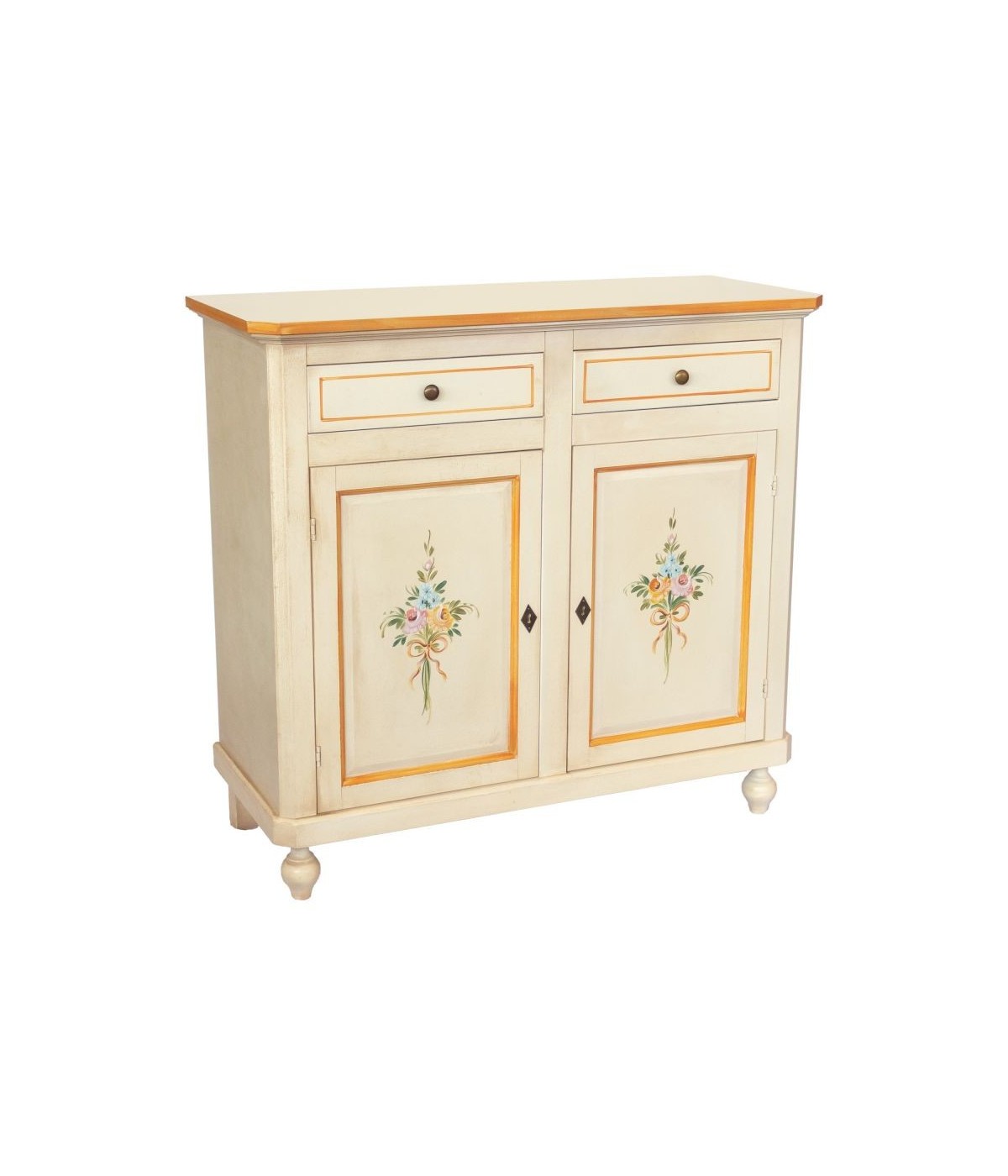 MOBILI 2G - MADIA CREDENZA 2 PORTE AVORIO PATINATO SHABBY CON DECORI 104X43X98