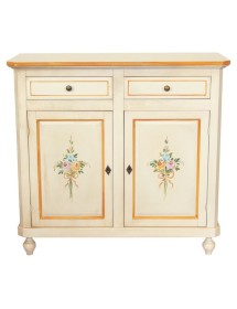 MOBILI 2G - MADIA CREDENZA 2 PORTE AVORIO PATINATO SHABBY CON DECORI 104X43X98