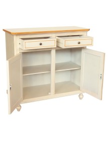 MOBILI 2G - MADIA CREDENZA 2 PORTE AVORIO PATINATO SHABBY CON DECORI 104X43X98