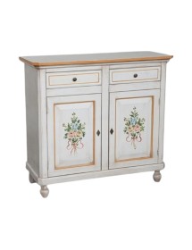MOBILI 2G - Credenza 2 porte legno shabby bianco anticato filo arancione decori 105X45X98 vista frontale