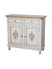 MOBILI 2G - Credenza 2 porte legno shabby bianco anticato filo arancione decori 105X45X98 vista frontale