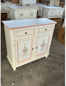 MOBILI 2G - Credenza 2 porte legno shabby bianco anticato filo rosa decori 105X45X98 vista frontale