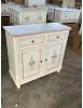 MOBILI 2G - Credenza 2 porte legno shabby bianco anticato filo rosa decori 105X45X98 vista frontale