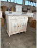 MOBILI 2G - Credenza 2 porte legno shabby bianco anticato filo rosa decori 105X45X98 vista frontale