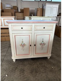 MOBILI 2G - Credenza 2 porte legno shabby bianco anticato filo rosa decori 105X45X98 vista frontale