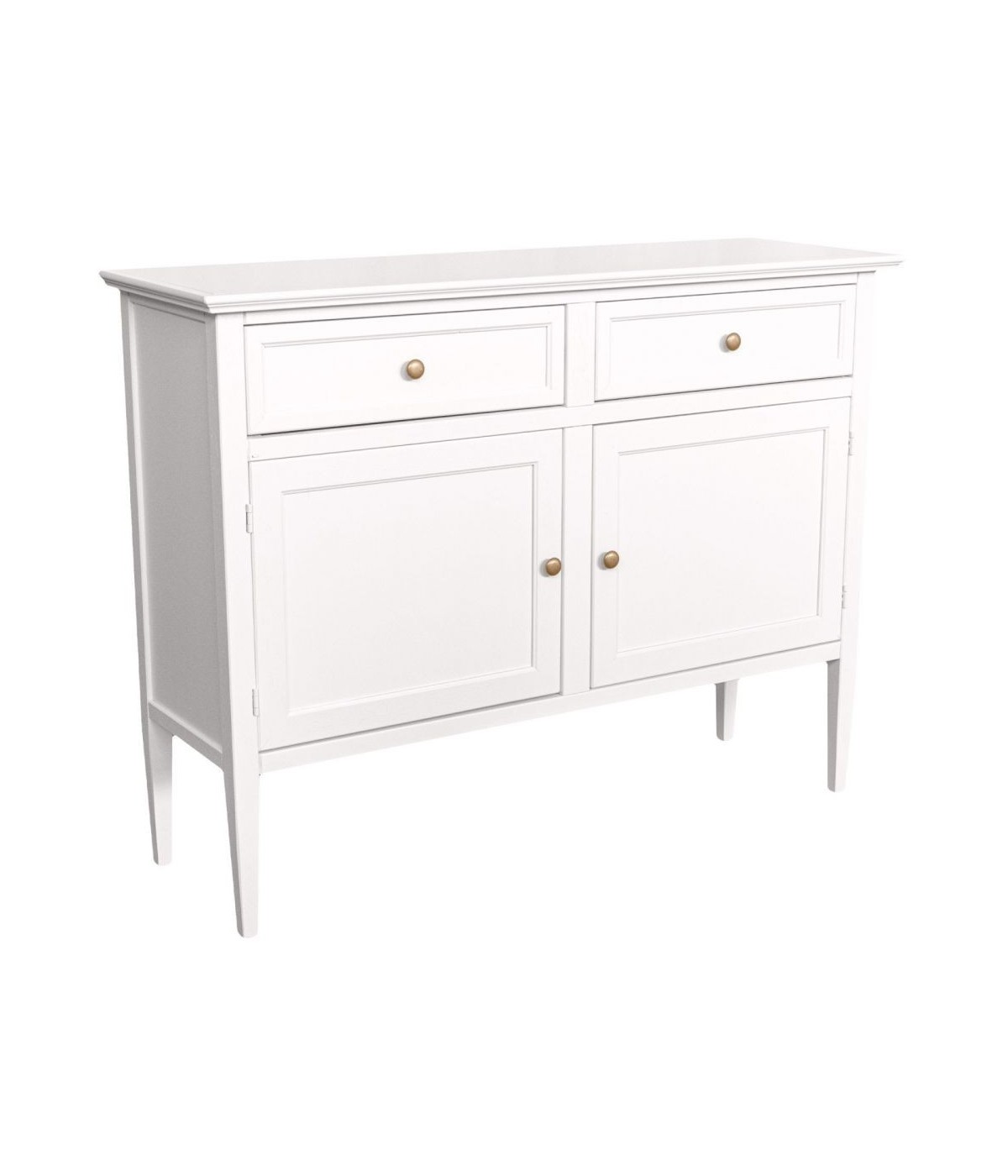 MOBILI 2G - Madia Credenza 2 porte 2 cassetti legno shabby bianco 110X35X83 VISTA FRONTALE