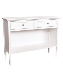 MOBILI 2G - Madia Credenza 2 cassetti 1 vano a giorno legno shabby bianco 110X35X83 vista frontale