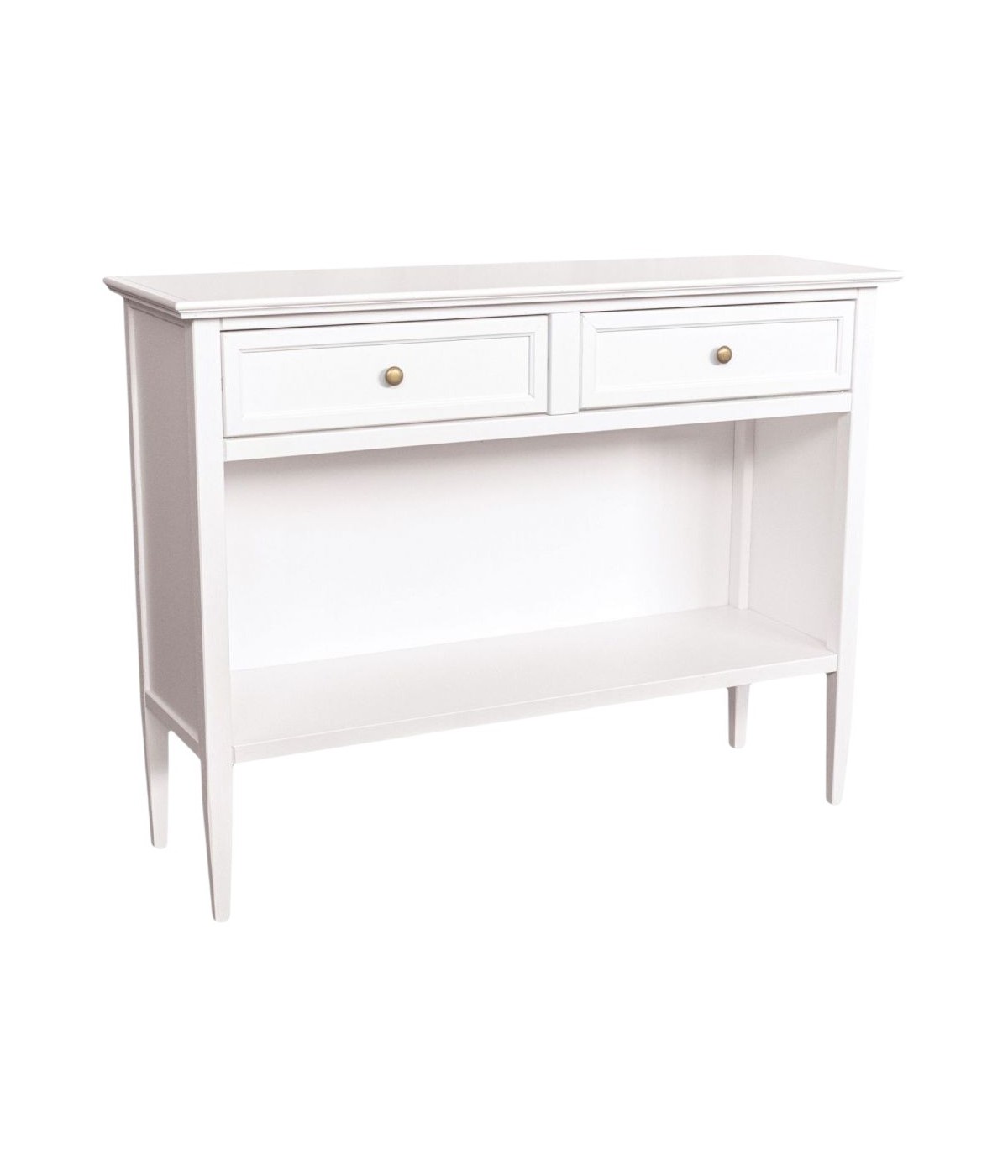 MOBILI 2G - Madia Credenza 2 cassetti 1 vano a giorno legno shabby bianco 110X35X83 vista frontale