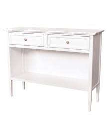 MOBILI 2G - Madia Credenza 2 cassetti 1 vano a giorno legno shabby bianco 110X35X83 vista frontale