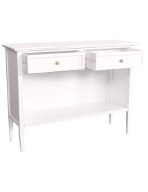 MOBILI 2G - Madia Credenza 2 cassetti 1 vano a giorno legno shabby bianco 110X35X83 vista frontale