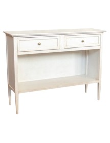 MOBILI 2G - Madia Credenza 2 cassetti 1 vano a giorno legno shabby bianco anticato 110X35X83 VISTA FRONTALE