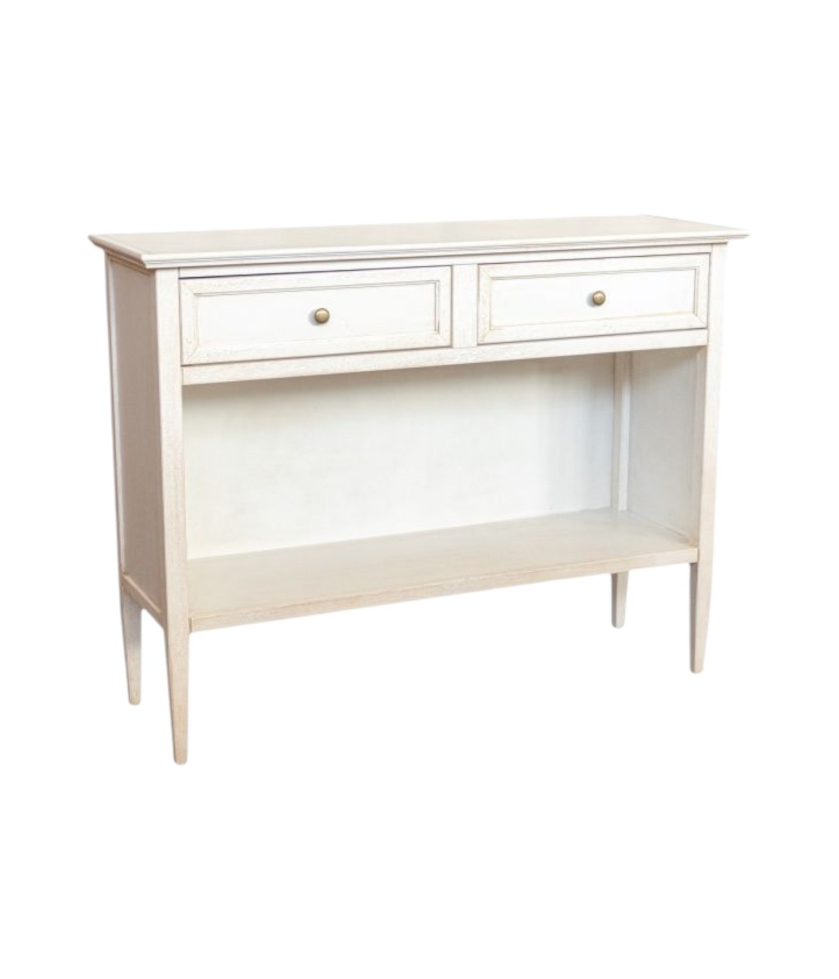 MOBILI 2G - Madia Credenza 2 cassetti 1 vano a giorno legno shabby bianco anticato 110X35X83 VISTA FRONTALE