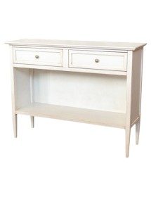 MOBILI 2G - Madia Credenza 2 cassetti 1 vano a giorno legno shabby bianco anticato 110X35X83 VISTA FRONTALE