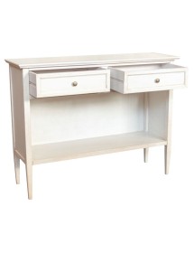MOBILI 2G - Madia Credenza 2 cassetti 1 vano a giorno legno shabby bianco anticato 110X35X83 VISTA FRONTALE