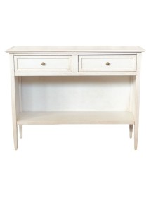 MOBILI 2G - Madia Credenza 2 cassetti 1 vano a giorno legno shabby bianco anticato 110X35X83 VISTA FRONTALE