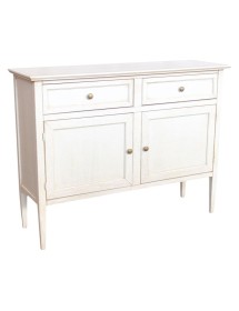 MOBILI 2G - Madia Credenza 2 porte 2 cassetti legno shabby bianco anticato 110X35X83 VISTA FRONTALE