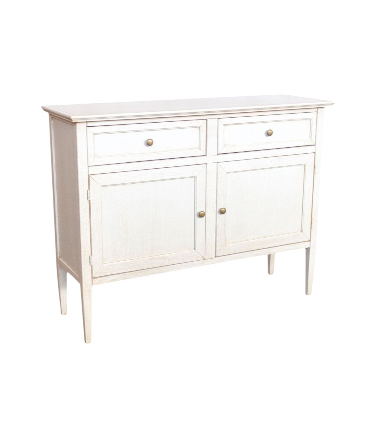 MOBILI 2G - Madia Credenza 2 porte 2 cassetti legno shabby bianco anticato 110X35X83 VISTA FRONTALE