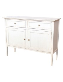 MOBILI 2G - Madia Credenza 2 porte 2 cassetti legno shabby bianco anticato 110X35X83 VISTA FRONTALE