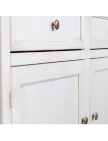 MOBILI 2G - Madia Credenza 2 porte 2 cassetti legno shabby bianco anticato 110X35X83 VISTA FRONTALE