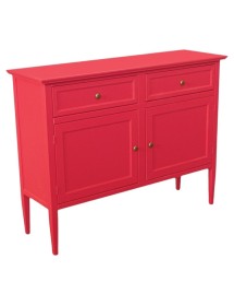 MOBILI 2G - Madia Credenza 2 porte 2 cassetti legno shabby rosso lampone 110X35X83 VISTA FRONTALE