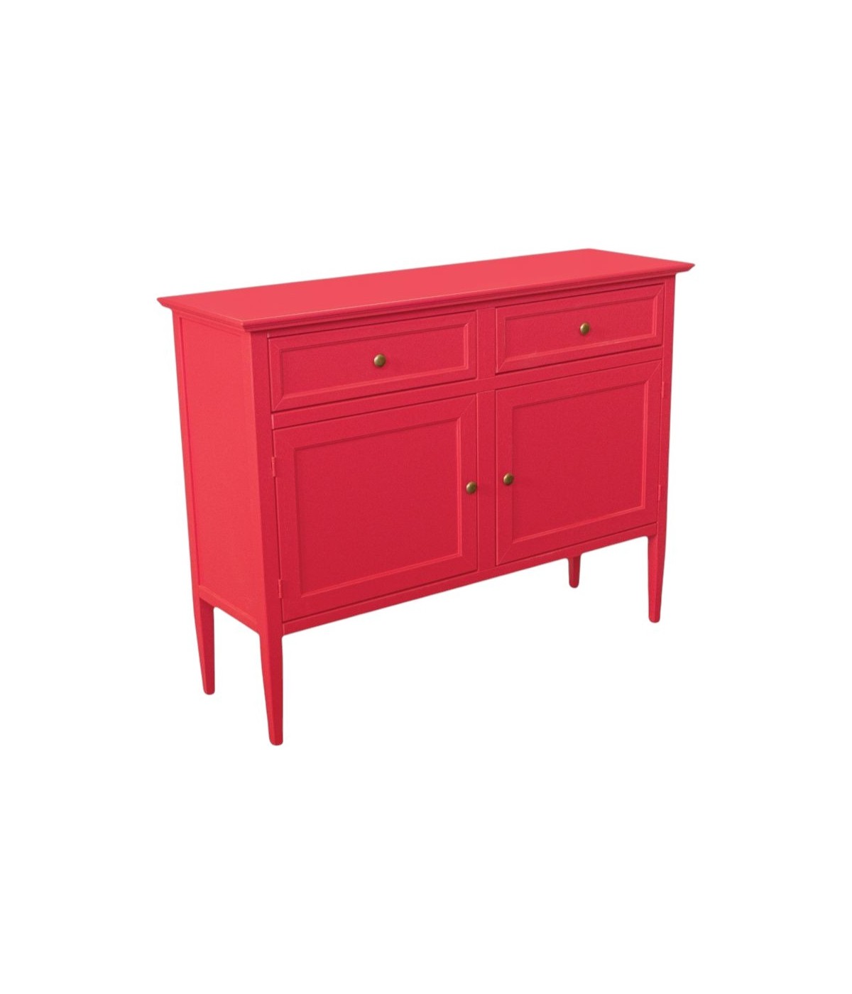 MOBILI 2G - Madia Credenza 2 porte 2 cassetti legno shabby rosso lampone 110X35X83 VISTA FRONTALE