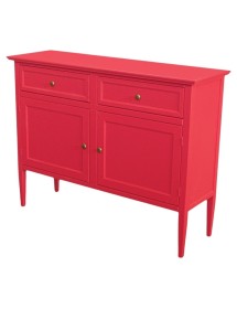 MOBILI 2G - Madia Credenza 2 porte 2 cassetti legno shabby rosso lampone 110X35X83 VISTA FRONTALE