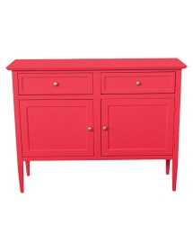 MOBILI 2G - Madia Credenza 2 porte 2 cassetti legno shabby rosso lampone 110X35X83 VISTA FRONTALE