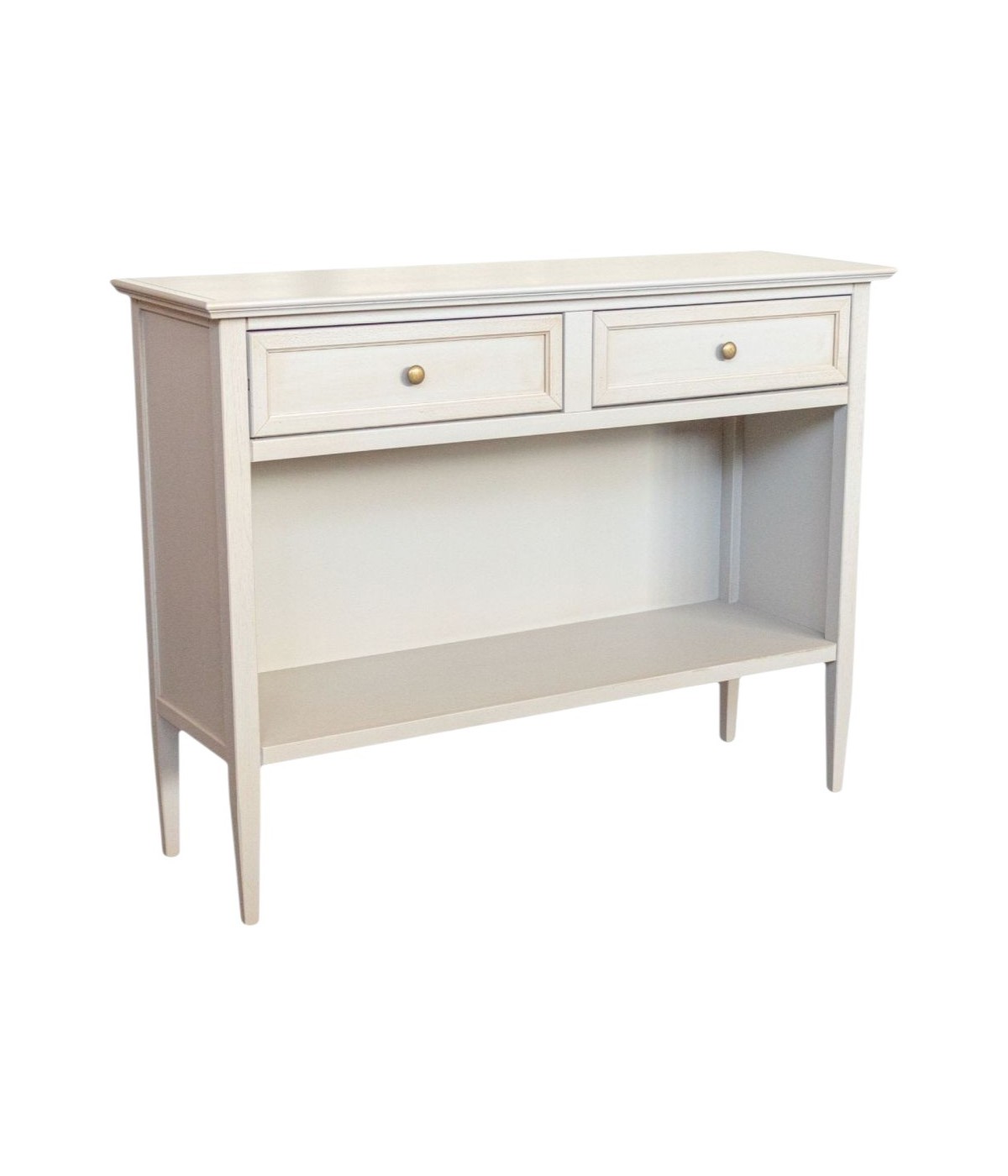MOBILI 2G - Madia Credenza 2 cassetti 1 vano a giorno legno shabby grigio anticato 110X35X83 VISTA FRONTALE