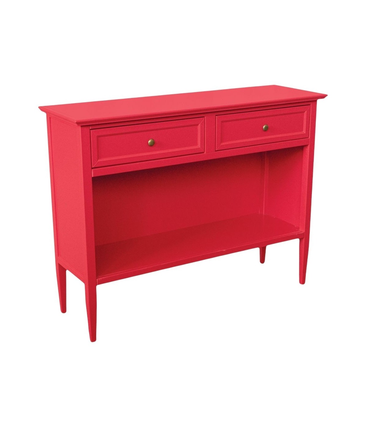 MOBILI 2G - Madia Credenza 2 cassetti 1 vano a giorno legno shabby rosso lampone 110X35X83 VISTA FRONTALE