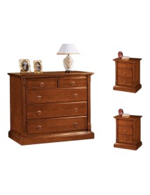 MOBILI 2G - Gruppo 1 Cassettiera 2 Comodini legno arte povera capitello tinta noce (415+416) vista frontale