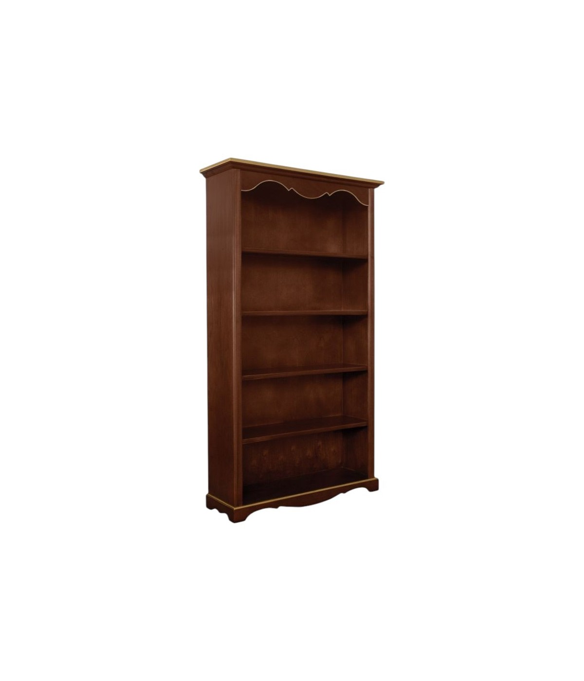 MOBILI 2G - Libreria arte povera 5 ripiani legno tinta noce scuro filo oro 120x40x210 (514) VISTA FRONTALE