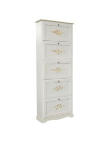 MOBILI 2G - Scarpiera 5 ante shabby bianco decorato filo verde 79x30x210 VISTA FRONTALE