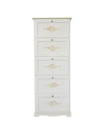 MOBILI 2G - Scarpiera 5 ante shabby bianco decorato filo verde 79x30x210 VISTA FRONTALE