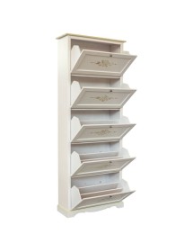 MOBILI 2G - Scarpiera 5 ante shabby bianco decorato filo verde 79x30x210 VISTA FRONTALE