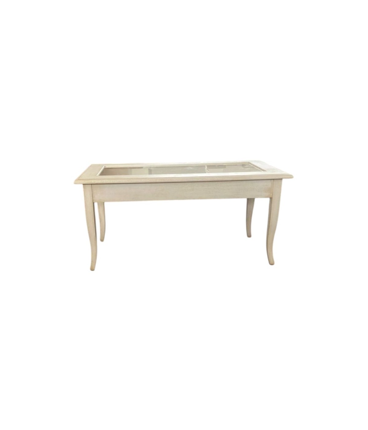 MOBILI 2G - Tavolino bacheca shabby legno bianco anticato 100x50x47 vista frontale