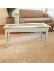 MOBILI 2G - Tavolino bacheca shabby legno bianco anticato 100x50x47 vista frontale